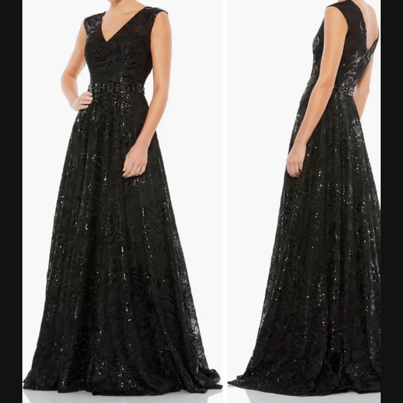 Mac duggal embroidered black gown. - Picture 1 of 3